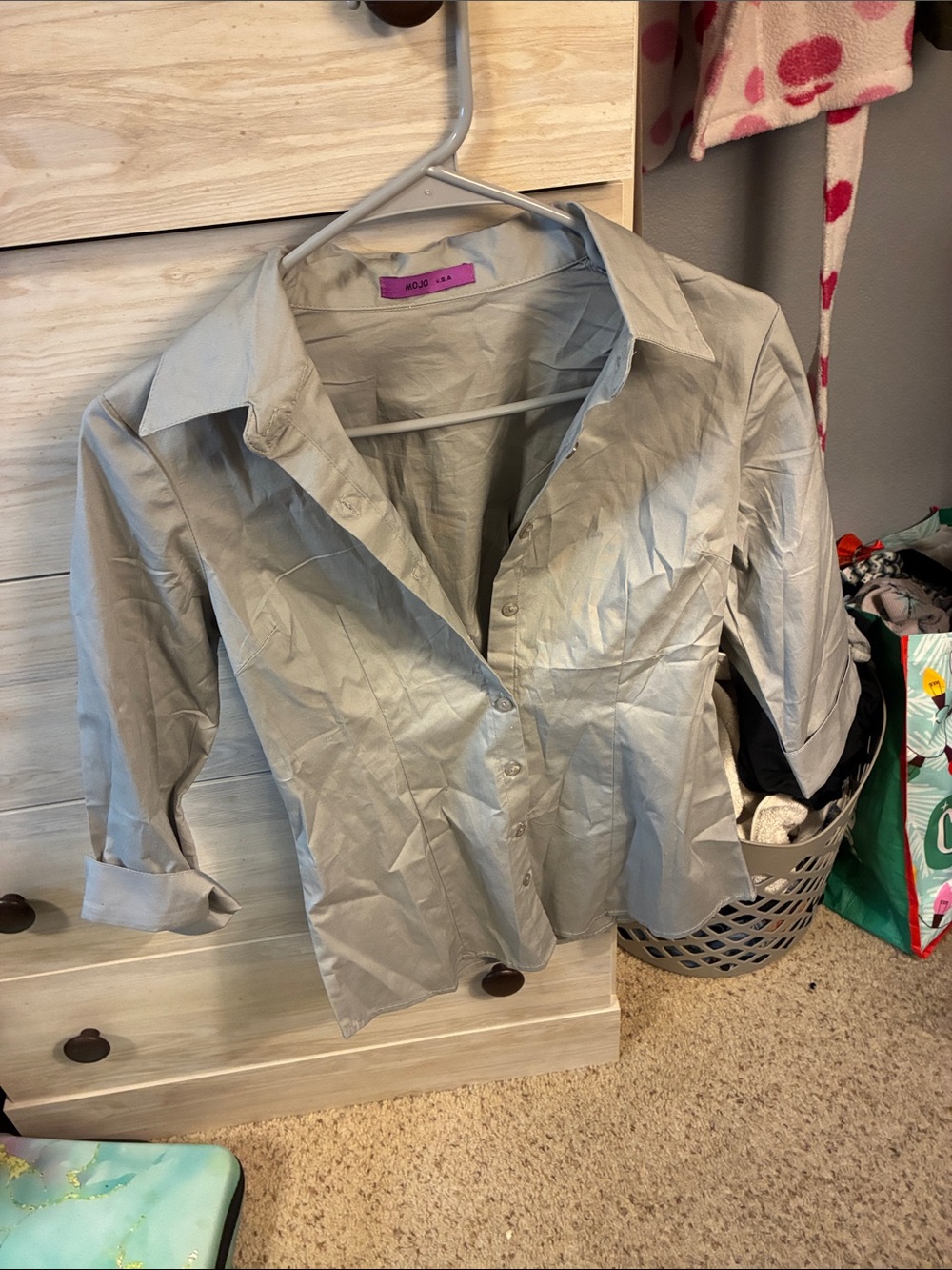 Women’s Light Gray Button-Down Shirt — Tailored Collared Blouse